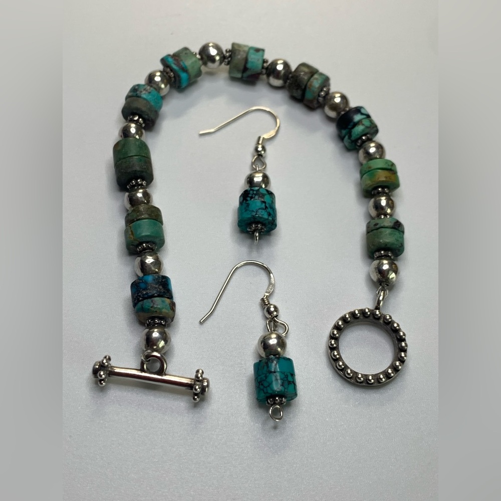Silpada Vintage RARE Sterling Silver & Turquoise Bead Bracelet/Earring Set